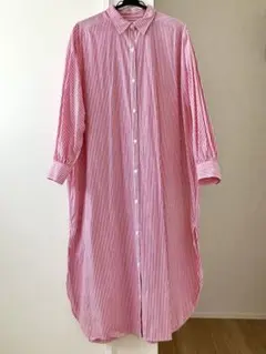 Discoat ディスコート シャツワンピース ピンク×ストライプ