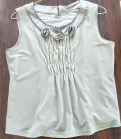 フラワーモチーフ ノースリーブチュニック グレー