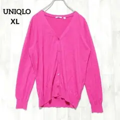 UNIQLO 長袖カーディガン Ｖネック 薄手 (XL) ピンク UVカット