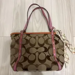 コーチ ロゴ柄トートバッグ ブラウン/ピンク