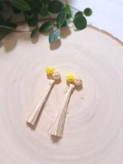 精麻 ピアス(イヤリング) 水引(玉結び付き) モイエロー×イエローゴールド