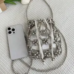 シルバー ビーズ チェーン パーティーバッグ
