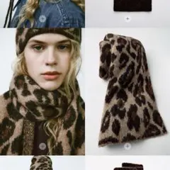 ZARA アニマルプリント　レオパード　ヒョウ柄　ニットスカーフ　マフラー