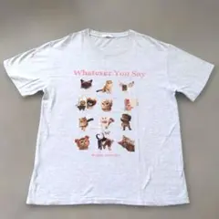 韓国　猫　キャット　アニマル　プリント Tシャツ ライトグレー　フリーサイズ