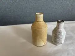 益子焼き　陶器製ボトル型　ミニフラワーベース　2点セット
