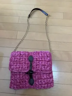 ピンク 編み込み ショルダーバッグ