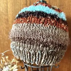 ♧ハンドメイド♧いろいろな糸の手編みのニット帽 No.33