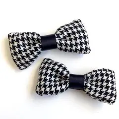 千鳥格子柄のウールリボンヘアアクセサリー2個　10009
