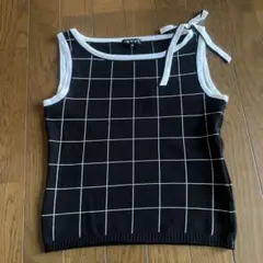 INDIVI チェック柄 ニットタンクトップ ブラック×ホワイトのサムネイル