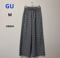 GUワイドイージーパンツMグレーチェック　イージーケア