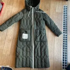 カーキ　 フード付きロングダウンジャケット