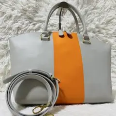 【極美品】キタムラ　ショルダーバッグ　2way グレー　バイカラー　レザー　A4