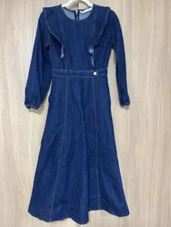 【美品】ZARA ミディ丈 フリル デニム ワンピース
