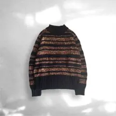 ストライプセーター ブラウン ミックスカラー ブラック ボトルネック
