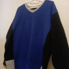 美品ｅｓｐｒｉｔｍｕｒ薄手アクリルセーター青　黒　グレーアシンメトリーデザイン