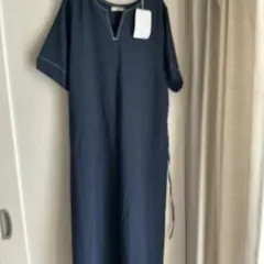 ネイビー 半袖 カットソーロングワンピース