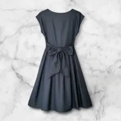 グリーンレーベルリラクシング ウエストリボン フレアワンピース ネイビー 40