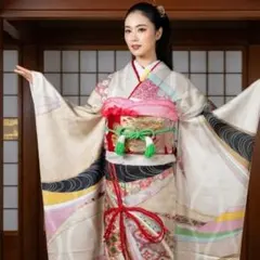 振袖　完全フルセット　24点　成人式　結婚式　前撮り　白　ホワイト　高身長
