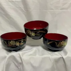 木製 漆器 汁椀 吸物椀 3客セット 金彩 蒔絵 水仙 お椀 和食器 お正月