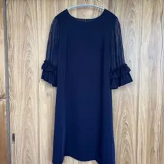 ネイビー レース長袖 フリルワンピース