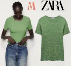 新品ZARA テクスチャー シャーリング Tシャツ M 大人気完売品！1点限り♪