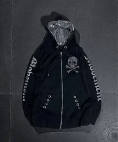 00s スカル ジップパーカー ラインストーン OPIUM Y2K ダークウェア