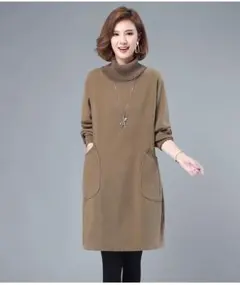 ハイネック エレガントワンピース 体型をカバー 暖かい 切り替 着痩せ