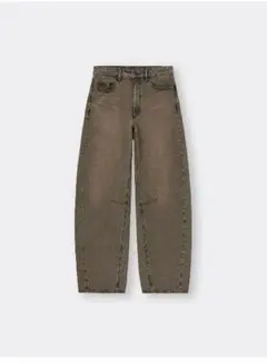 【新品】GU　バレルレッグジーンズ　丈長め　ブラウン　М