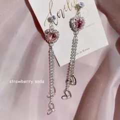 ピンク ハート ビジュー ロング ラインストーン ピアス 量産型 甘ロリ 姫系