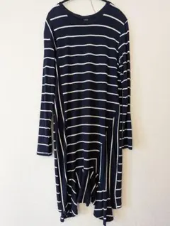 【Next】 ネイビー×ホワイト ボーダ - ロングスリーブ変形ワンピース