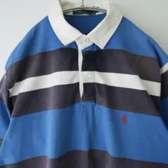 ポロバイラルフローレン　刺繍ロゴボーダー半袖ラガーシャツ　Lビッグサイズ　古着.