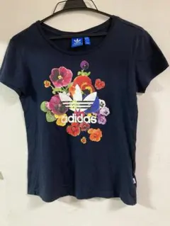 adidas フラワープリント 半袖Tシャツ ネイビー