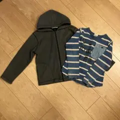 2枚セットです❣️ストライプ柄長袖シャツとフリース暖かパーカーセット