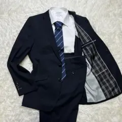 【美品】P.S.FA スーツ セットアップ A6 濃紺 ストライプ チェック裏地