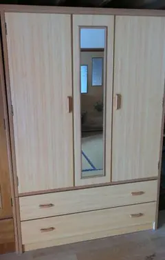 木製クローゼット　洋服タンス　 ミラー付き　高さ約181cm　昭和レトロ