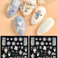 NT148《1枚》ネイルシール 冬 雪の結晶 白 カラフル 3D クリスマス