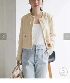 【新品タグ付き】ファンシーツイードクロップドジャケット　イエロー