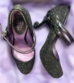 ANNA SUI ブラック グリッター パンプス 猫足 22cmのサムネイル