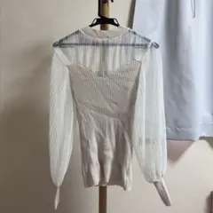 【GRL】リブ編みシースルー長袖シアートップス