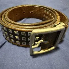 スタッズ付きレザーベルト ブラウン