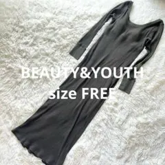 BEAUTY&YOUTH カーキ　 ロングワンピース フリー　カットソー　リブ