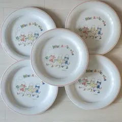 未使用・可愛すぎる動物絵】香蘭社 十二支 中皿 17cm 金彩 輪花 5枚揃