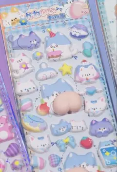 肉球かわいい　プニプニおしりシール　ブルー　ネコ