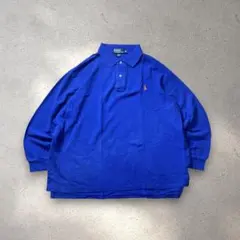 【90s】ラルフローレン長袖ポロXLオレンジ刺繍 ワイドシルエットXLフェード