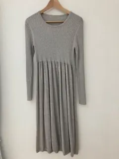 妊婦服リブ編み長袖ワンピース M-L ベージュ