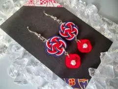 水引ピアス★梅結び+ビーズ付菜の花結び トリコロールカラー 縁起物 ハンドメイド