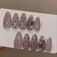 【現品】ネイルチップ　フラッシュネイル　埋め尽くし　マグネット　ハートネイル