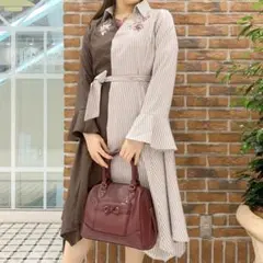 axes femme 薔薇刺繍バイカラー長袖ワンピース