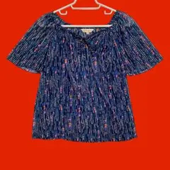 美品　Federico シースルーブラウス　シアー　ブルー総柄　13(XL)