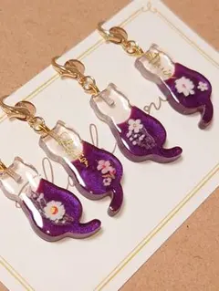 394 猫 ねこ レジンチャーム ハンドメイドチャーム 4個 ゴールド